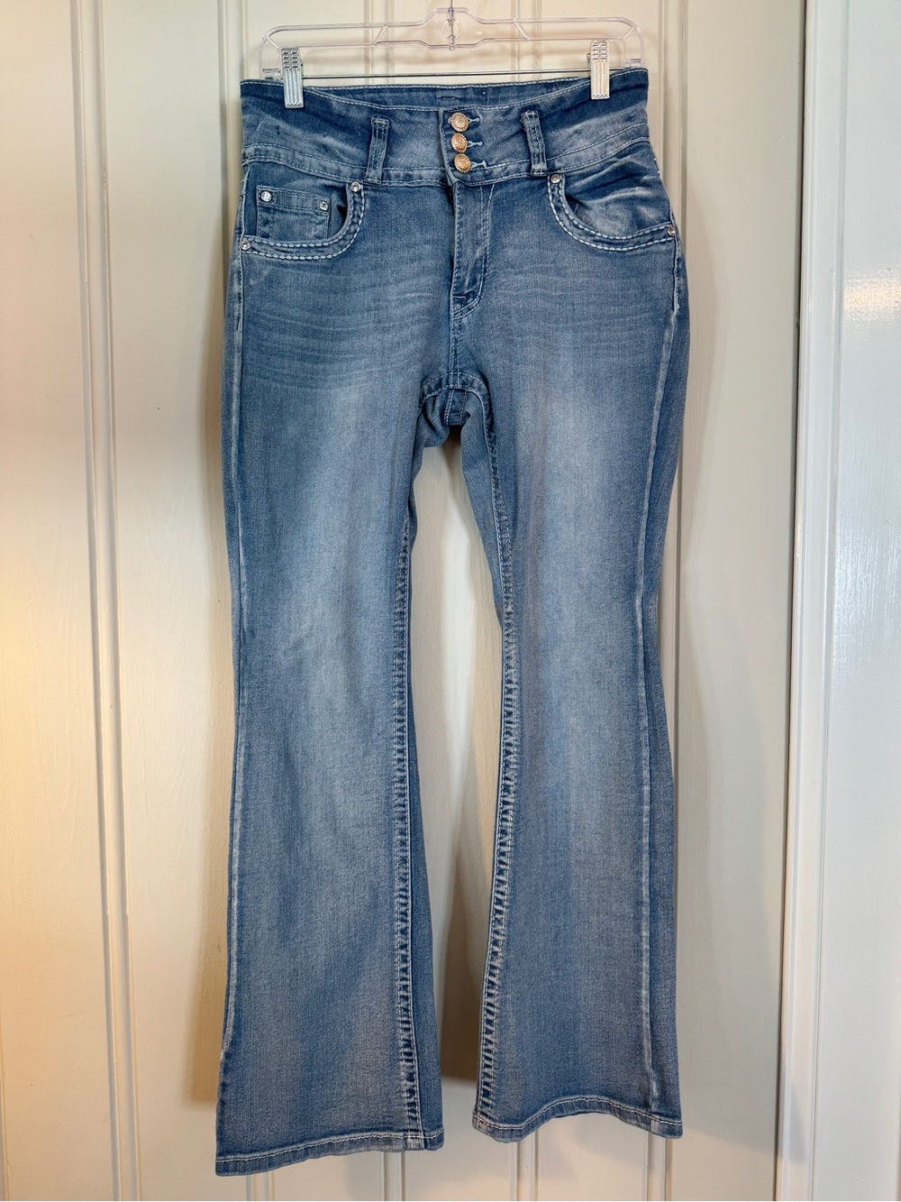 SKY Premium Collection Y2K Cross Rhinestone Bootcut Jeans Size 9/10 McBling